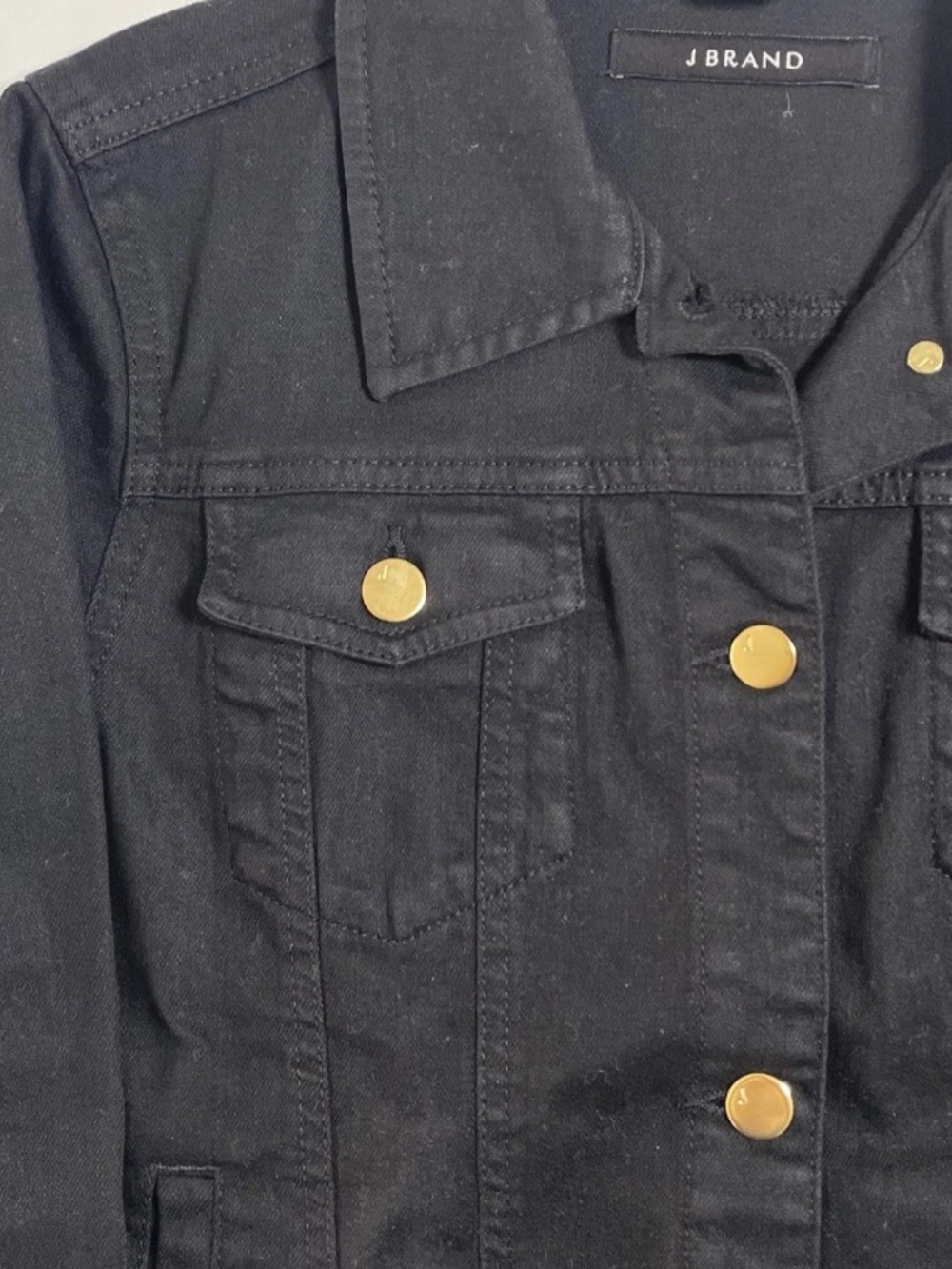 J Brand “Harlow” Dark Gothic Black Denim Jacket with Gold Buttons - Picture 6 of 16